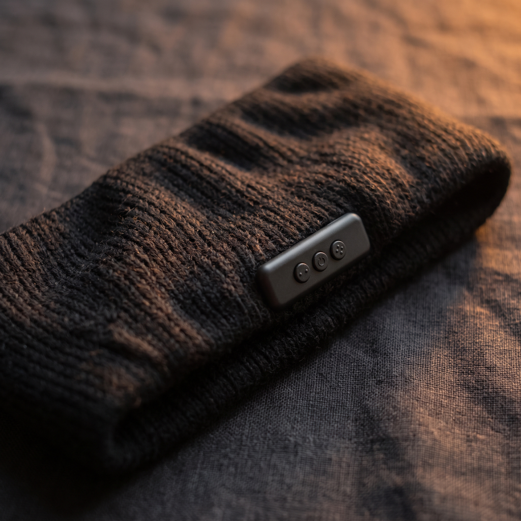 Close detail of the knitted fabric and slim control module
