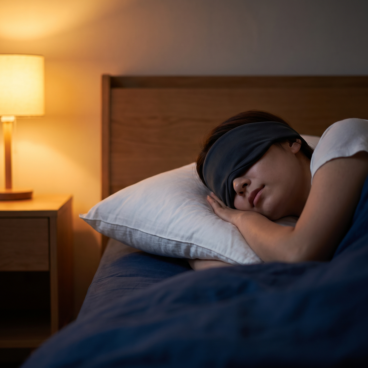 Person side-sleeping wearing the Sleen sleep headphones headband